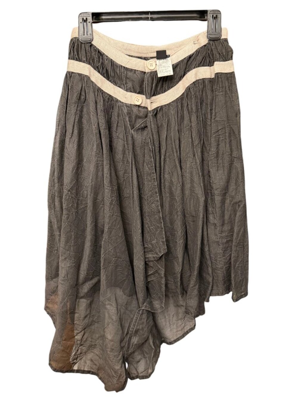 Yohji Yamamoto Asymmetric Midi Culottes Gray Crinkle Contrast Waistband Size 2